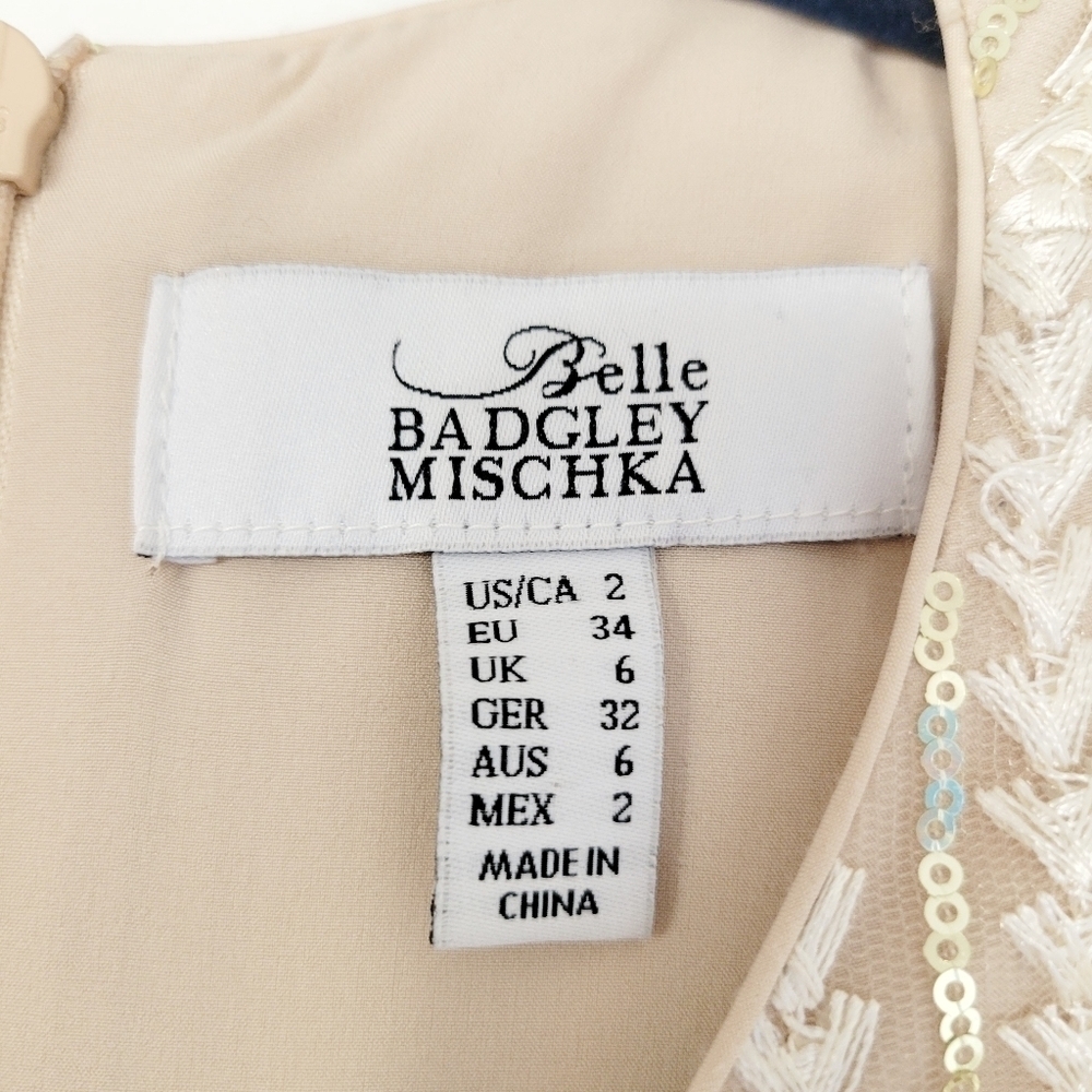 Belle Badgley Mischka Phoebe Gold Sequins Mini Dress Size 2 - Picture 10 of 12